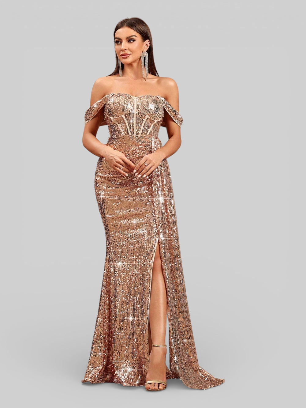 Vestido de Festa Super Luxo Paetê com Faixa Farm - Aurea Dress