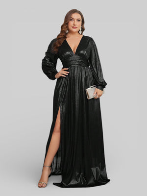 Vestido de Festa Plus Size Manga Longa Metalizado Aurea - Aurea Dress