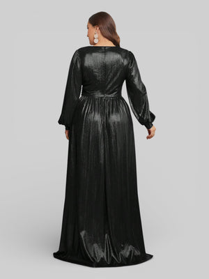 Vestido de Festa Plus Size Manga Longa Metalizado Aurea - Aurea Dress