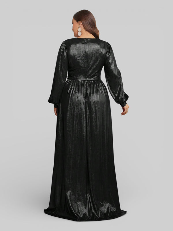 Vestido de Festa Plus Size Manga Longa Metalizado Aurea - Aurea Dress