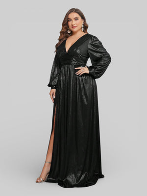 Vestido de Festa Plus Size Manga Longa Metalizado Aurea - Aurea Dress