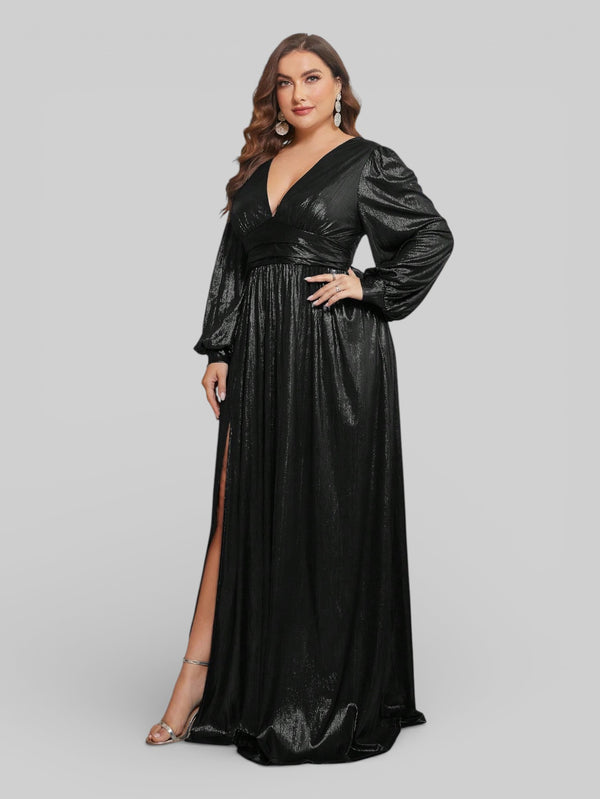 Vestido de Festa Plus Size Manga Longa Metalizado Aurea - Aurea Dress