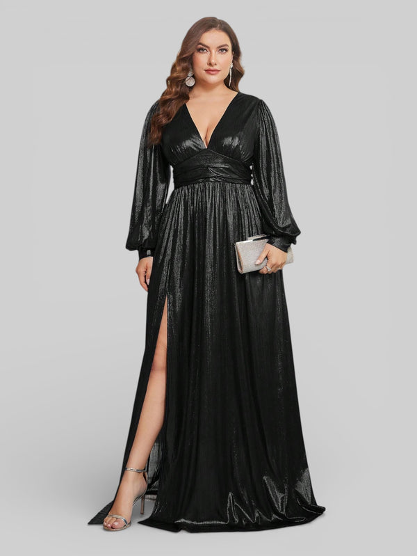 Vestido de Festa Plus Size Manga Longa Metalizado Aurea - Aurea Dress