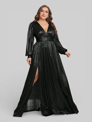 Vestido de Festa Plus Size Manga Longa Metalizado Aurea - Aurea Dress