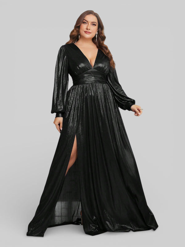Vestido de Festa Plus Size Manga Longa Metalizado Aurea - Aurea Dress