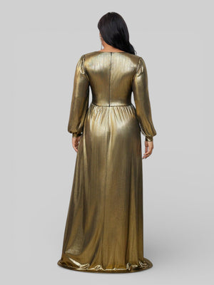 Vestido de Festa Plus Size Manga Longa Metalizado Aurea - Aurea Dress