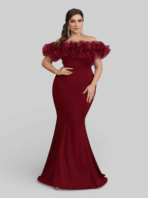 Vestido de Festa Plus Size Ombro a Ombro Flowers