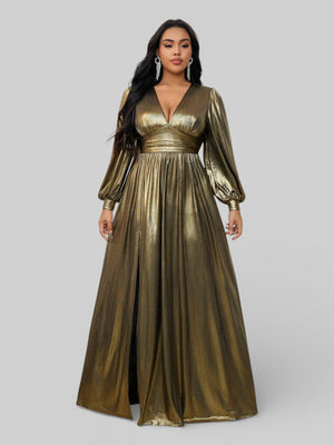 Vestido de Festa Plus Size Manga Longa Metalizado Aurea - Aurea Dress