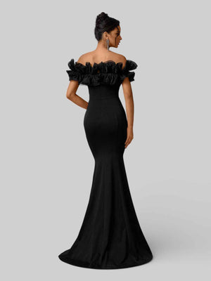 Vestido de Festa Plus Size Ombro a Ombro Flowers
