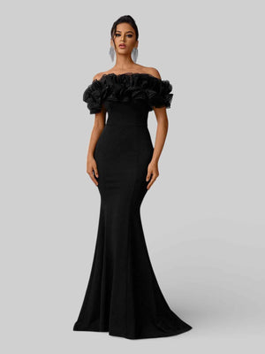 Vestido de Festa Plus Size Ombro a Ombro Flowers