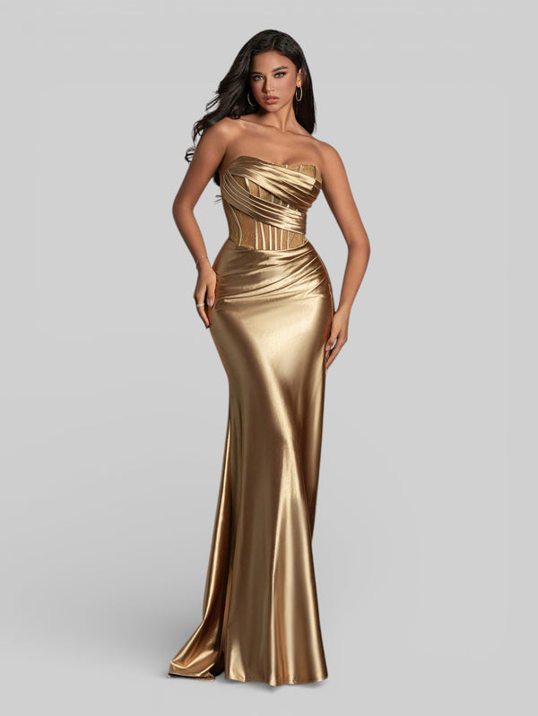 Vestido de Festa Luxo Corpete sem Alças Suiça - Aurea Dress