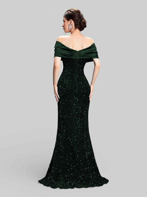 Vestido de Festa Sereia em Paetê Ombro a Ombro Luxuria