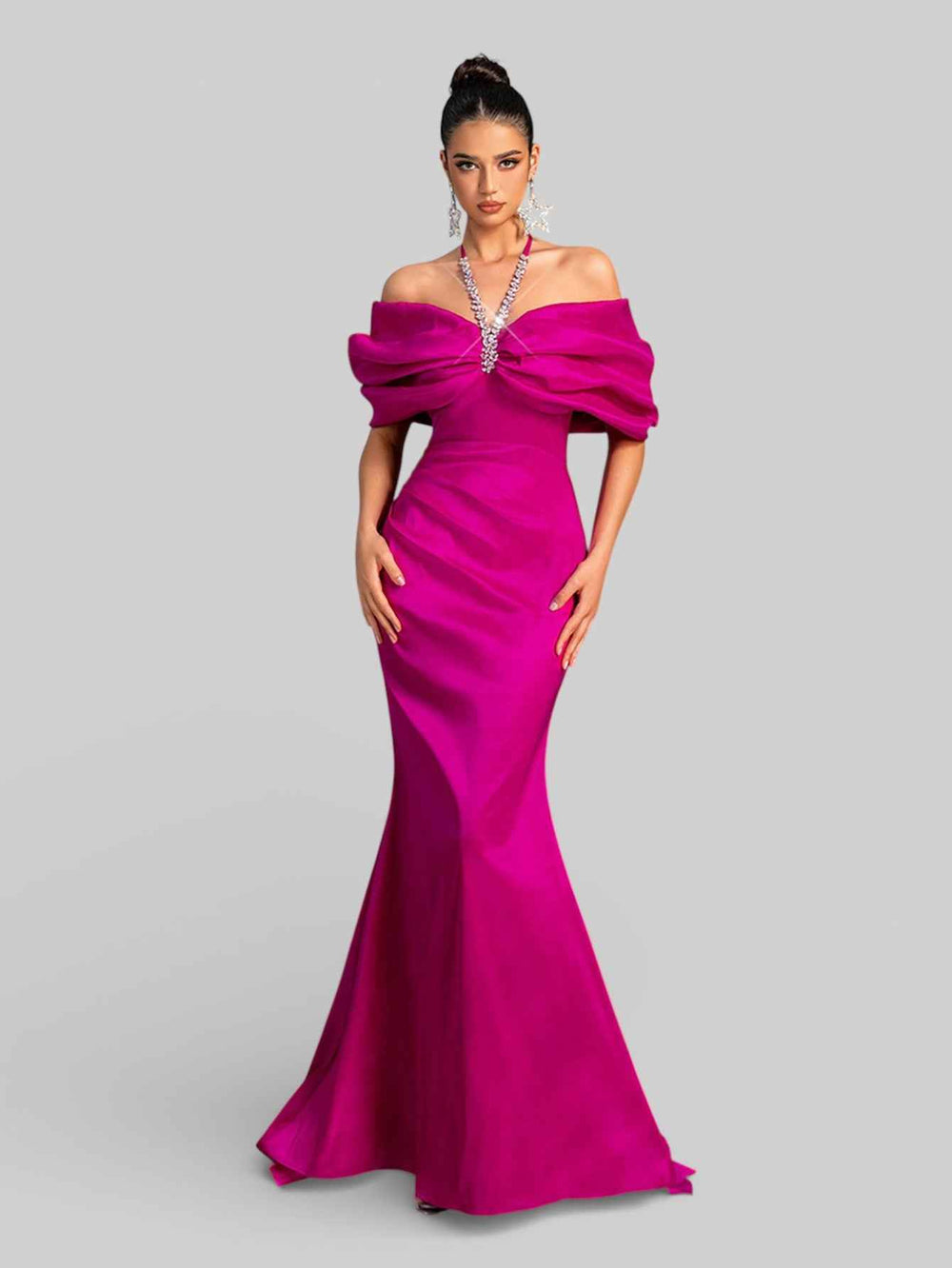 Vestido de Festa Luxo Ombro a Ombro Pedrarias