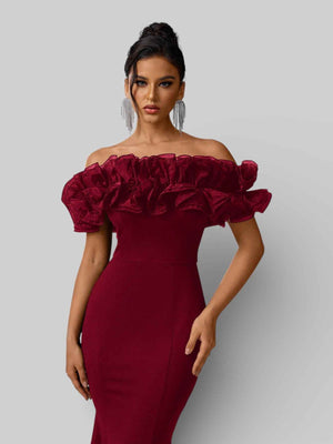 Vestido de Festa Plus Size Ombro a Ombro Flowers