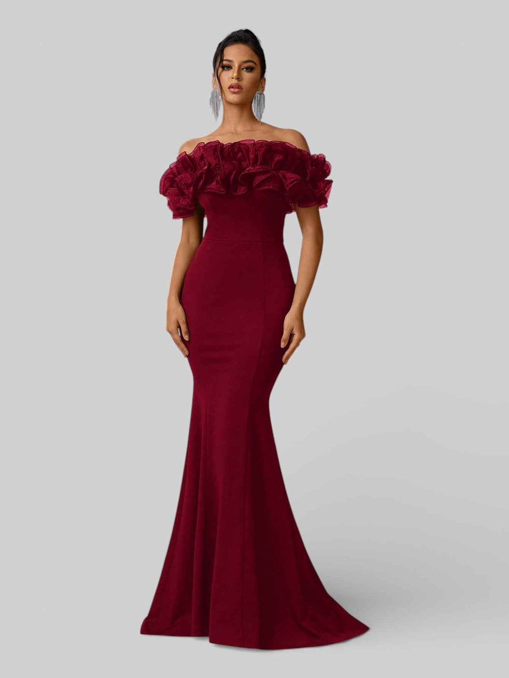 Vestido de Festa Plus Size Ombro a Ombro Flowers