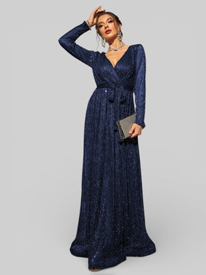 Vestido de Festa Manga Longa com Cinto Laurize - Aurea Dress