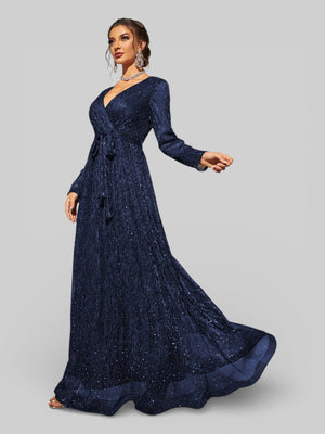 Vestido de Festa Manga Longa com Cinto Laurize - Aurea Dress
