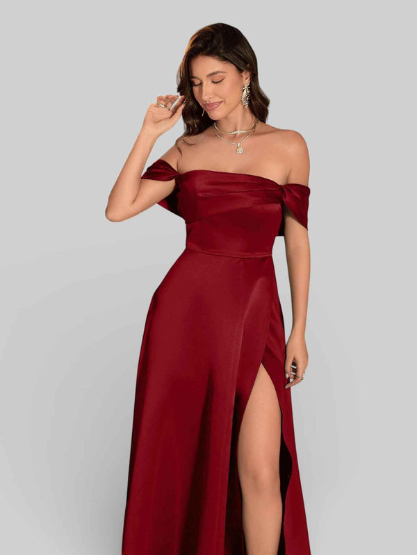 Vestido de Festa Ombro a Ombro com Fenda Vilella
