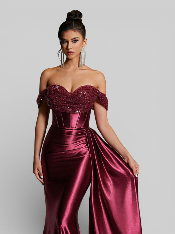 Vestido de Festa Luxo Ombro a Ombro Paetês Famma - Aurea Dress