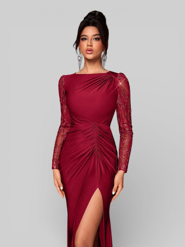 Vestido de Festa Manga Longa Drapeado Eva - Aurea Dress