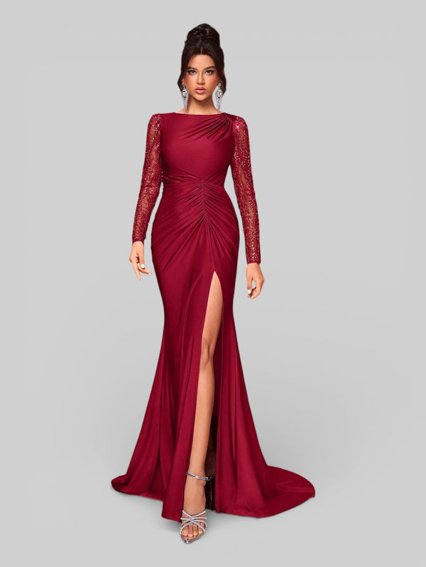 Vestido de Festa Manga Longa Drapeado Eva - Aurea Dress
