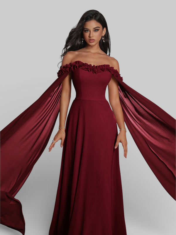 Vestido de Festa Ombro a Ombro Flowers com Capa - Aurea Dress
