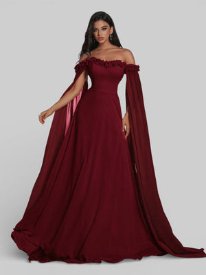 Vestido de Festa Ombro a Ombro Flowers com Capa - Aurea Dress