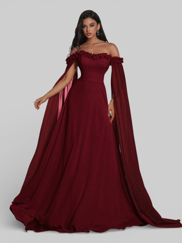 Vestido de Festa Ombro a Ombro Flowers com Capa - Aurea Dress