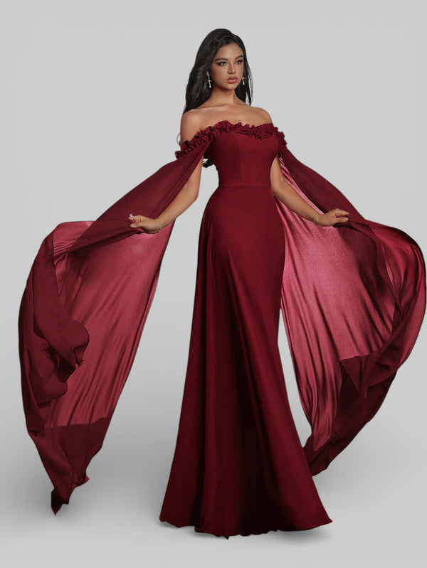 Vestido de Festa Ombro a Ombro Flowers com Capa - Aurea Dress