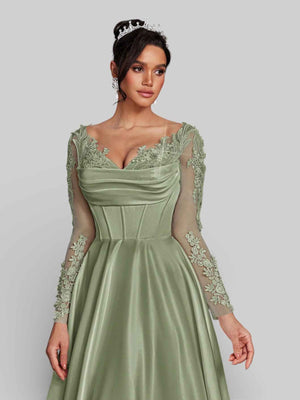 Vestido de Festa Luxo Bordado com Renda Aurea Dress
