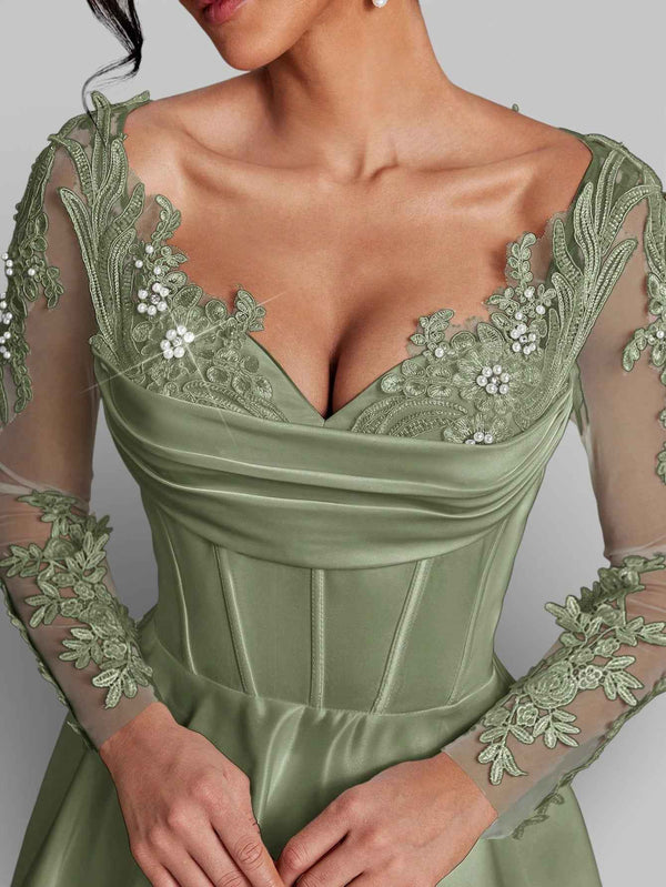 Vestido de Festa Luxo Bordado com Renda Aurea Dress