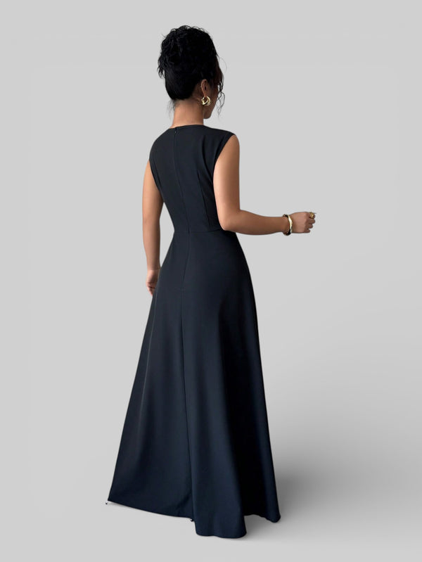 Vestido de Festa Longo Preto e Rosa Elenice - Aurea Dress