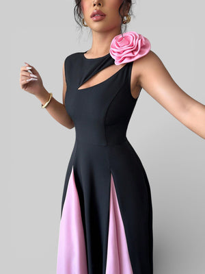 Vestido de Festa Longo Preto e Rosa Elenice - Aurea Dress