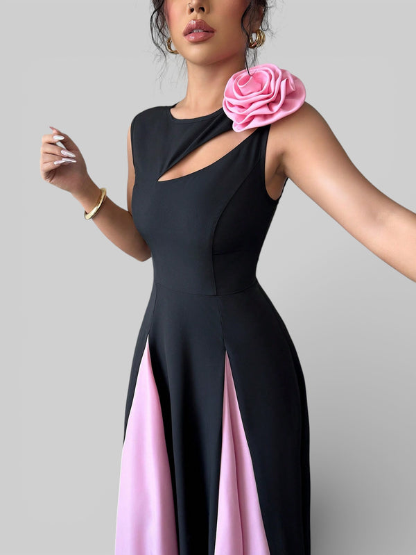 Vestido de Festa Longo Preto e Rosa Elenice - Aurea Dress