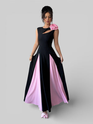Vestido de Festa Longo Preto e Rosa Elenice - Aurea Dress