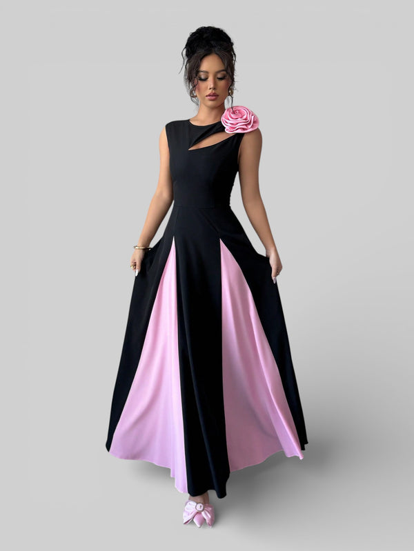 Vestido de Festa Longo Preto e Rosa Elenice - Aurea Dress