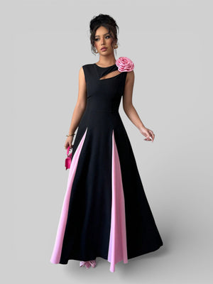 Vestido de Festa Longo Preto e Rosa Elenice - Aurea Dress