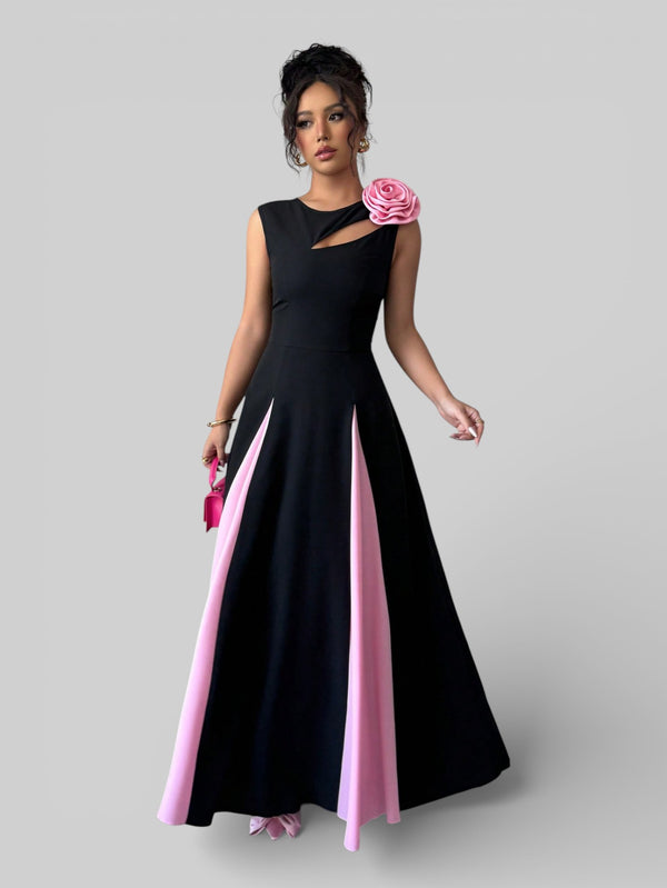 Vestido de Festa Longo Preto e Rosa Elenice - Aurea Dress