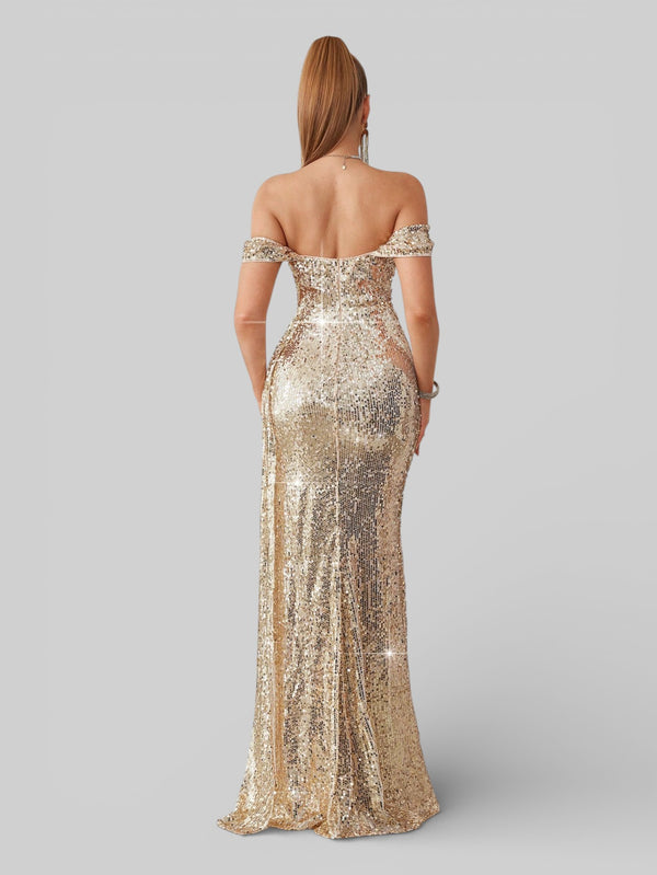 Vestido de Festa Super Luxo Paetê com Faixa Farm - Aurea Dress