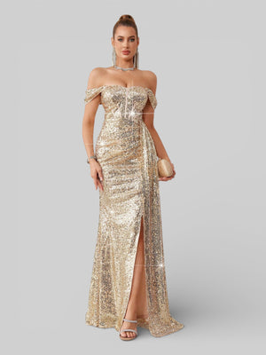 Vestido de Festa Super Luxo Paetê com Faixa Farm - Aurea Dress