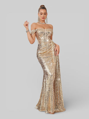 Vestido de Festa Super Luxo Paetê com Faixa Farm - Aurea Dress