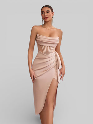 Vestido de Festa Midi Tomara que Caia Assimétrico Dafiny - Aurea Dress