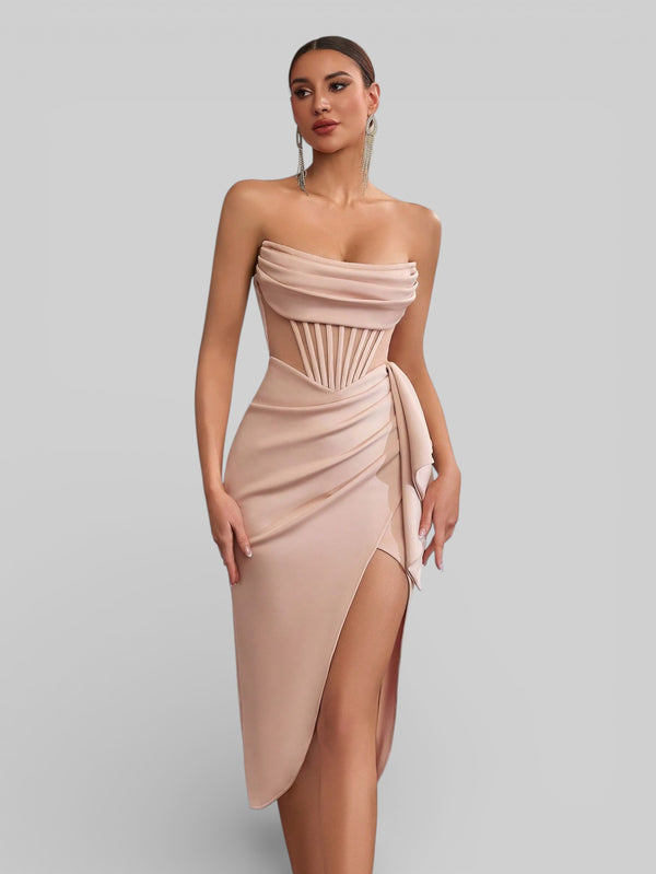Vestido de Festa Midi Tomara que Caia Assimétrico Dafiny - Aurea Dress