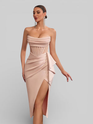 Vestido de Festa Midi Tomara que Caia Assimétrico Dafiny - Aurea Dress