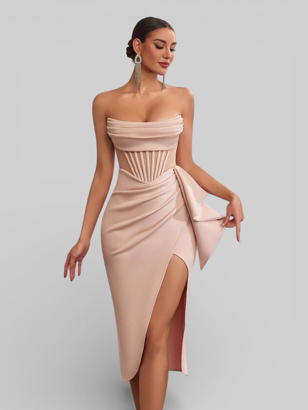 Vestido de Festa Midi Tomara que Caia Assimétrico Dafiny - Aurea Dress