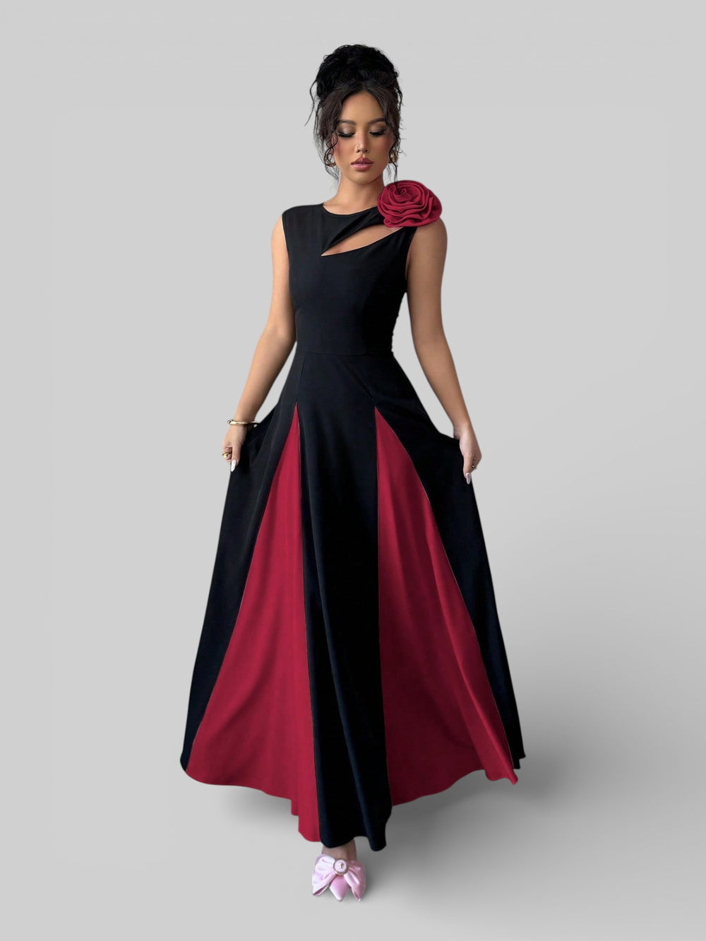 Vestido de Festa Longo Preto e Rosa Elenice