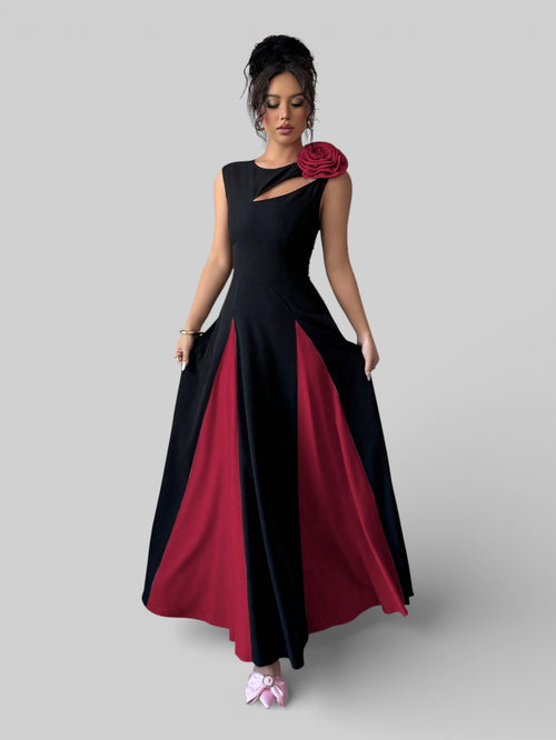 Vestido de Festa Longo Preto e Rosa Elenice - Aurea Dress