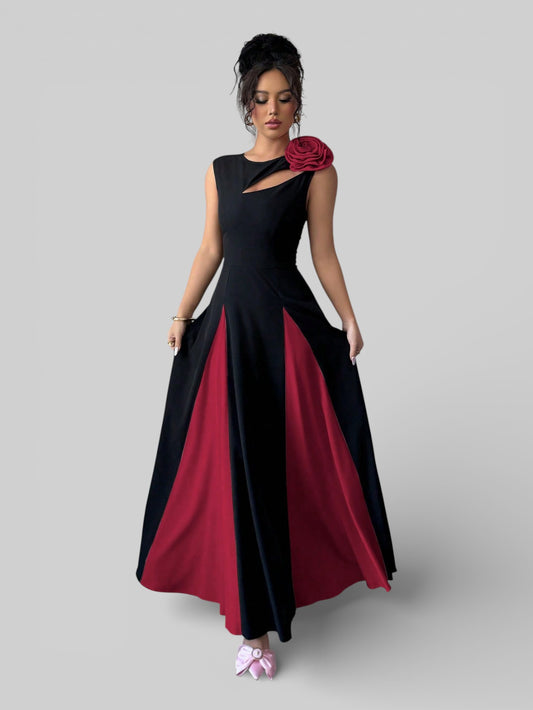 Vestido de Festa Longo Preto e Rosa Elenice - Aurea Dress