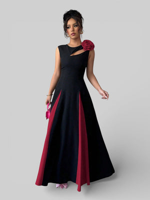 Vestido de Festa Longo Preto e Rosa Elenice - Aurea Dress
