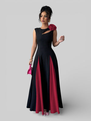 Vestido de Festa Longo Preto e Rosa Elenice - Aurea Dress